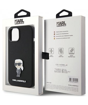 Karl Lagerfeld Silicone Ikonik Metal Pin case for iPhone 15 - black