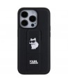 Karl Lagerfeld Gripstand Saffiano Choupette Pins case for iPhone 15 Pro Max - black
