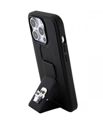 Karl Lagerfeld Gripstand Saffiano Karl&Choupette Pins case for iPhone 15 Pro Max - black