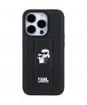 Karl Lagerfeld Gripstand Saffiano Karl&Choupette Pins case for iPhone 15 Pro Max - black