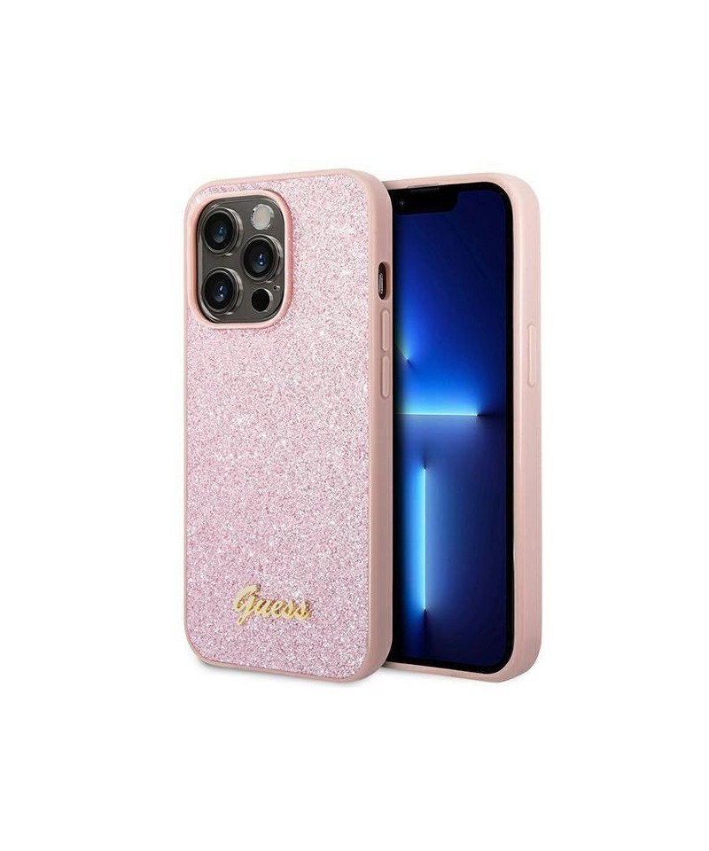 Guess Glitter Script Case for iPhone 14 Pro Max - Pink