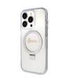 Guess Ring Stand Script Glitter MagSafe case for iPhone 15 Pro - transparent