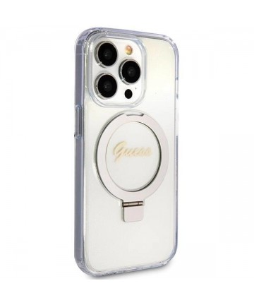 Guess Ring Stand Script Glitter MagSafe case for iPhone 15 Pro - transparent