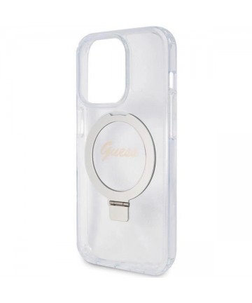 Guess Ring Stand Script Glitter MagSafe case for iPhone 15 Pro - transparent