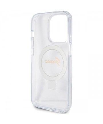Guess Ring Stand Script Glitter MagSafe case for iPhone 15 Pro - transparent