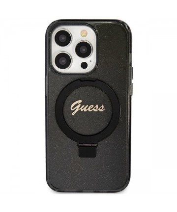Guess Ring Stand Script Glitter MagSafe case for iPhone 15 Pro - black