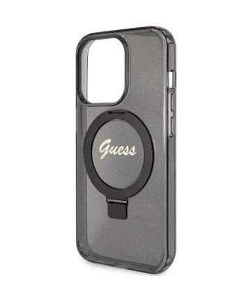 Guess Ring Stand Script Glitter MagSafe case for iPhone 15 Pro - black