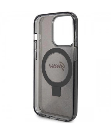 Guess Ring Stand Script Glitter MagSafe case for iPhone 15 Pro - black