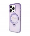 Guess Ring Stand Script Glitter MagSafe case for iPhone 15 Pro - purple