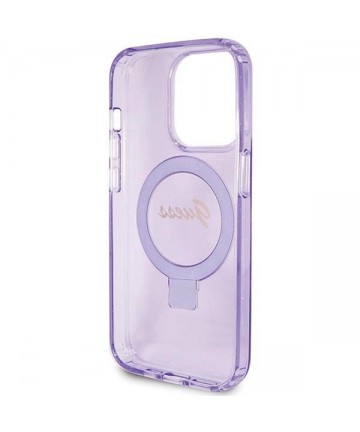 Guess Ring Stand Script Glitter MagSafe case for iPhone 15 Pro - purple