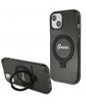 Guess Ring Stand Script Glitter MagSafe Case for iPhone 15 Plus / 14 Plus - Black