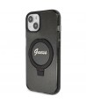 Guess Ring Stand Script Glitter MagSafe Case for iPhone 15 Plus / 14 Plus - Black