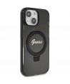 Guess Ring Stand Script Glitter MagSafe Case for iPhone 15 Plus / 14 Plus - Black