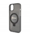 Guess Ring Stand Script Glitter MagSafe Case for iPhone 15 Plus / 14 Plus - Black