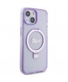 Guess Ring Stand Script Glitter MagSafe case for iPhone 15 Plus / 14 Plus - purple