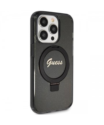 Guess Ring Stand Script Glitter MagSafe case for iPhone 15 Pro Max - black