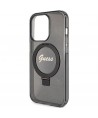 Guess Ring Stand Script Glitter MagSafe case for iPhone 15 Pro Max - black