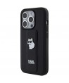 Karl Lagerfeld Gripstand Saffiano Choupette Pins case for iPhone 15 Pro - black