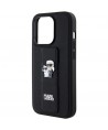 Karl Lagerfeld Gripstand Saffiano Karl&Choupette Pins case for iPhone 15 Pro - black