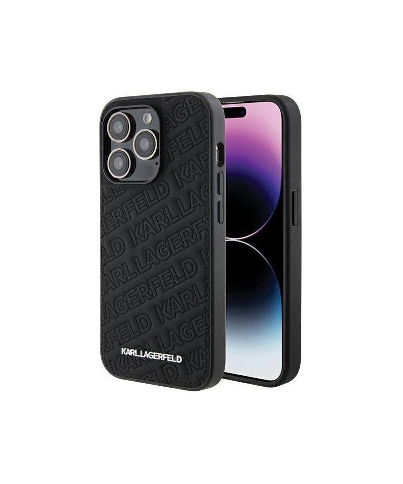 Karl Lagerfeld Quilted K Pattern iPhone 15 Pro Case - Black