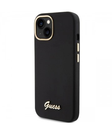 Guess Silicone Script Metal Logo & Frame case for iPhone 15 - black