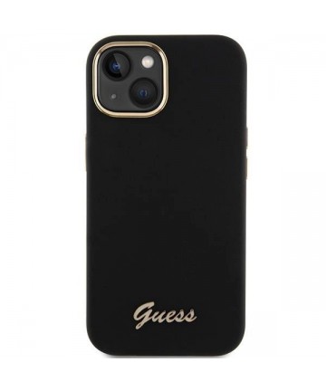 Guess Silicone Script Metal Logo & Frame case for iPhone 15 - black