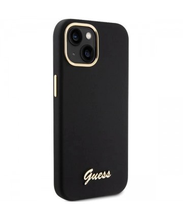 Guess Silicone Script Metal Logo & Frame case for iPhone 15 - black