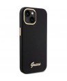 Guess Silicone Script Metal Logo & Frame case for iPhone 15 - black