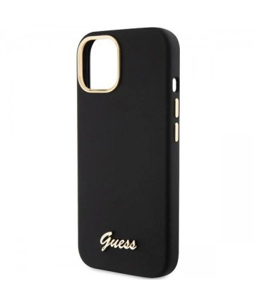 Guess Silicone Script Metal Logo & Frame case for iPhone 15 - black