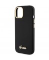 Guess Silicone Script Metal Logo & Frame case for iPhone 15 - black