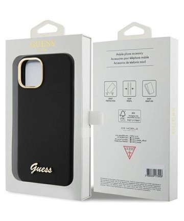 Guess Silicone Script Metal Logo & Frame case for iPhone 15 - black