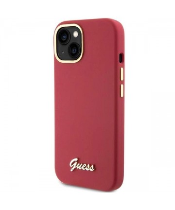 Guess Silicone Script Metal Logo & Frame case for iPhone 15 - red
