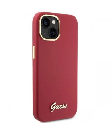 Guess Silicone Script Metal Logo & Frame case for iPhone 15 - red
