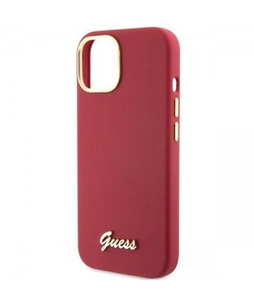 Guess Silicone Script Metal Logo & Frame case for iPhone 15 - red