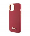 Guess Silicone Script Metal Logo & Frame case for iPhone 15 - red