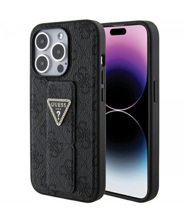 Guess Grip Stand 4G Triangle Strass case for iPhone 15 Pro Max - black