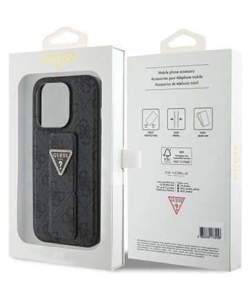 Guess Grip Stand 4G Triangle Strass case for iPhone 15 Pro Max - black