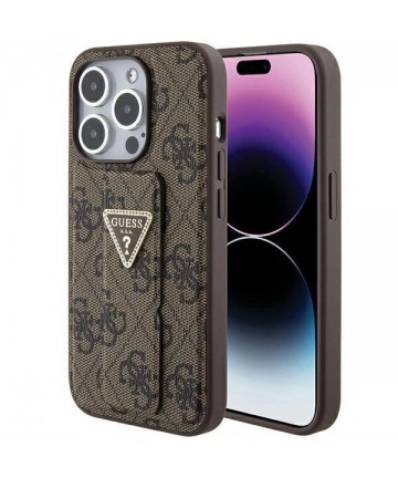 Guess Grip Stand 4G Triangle Strass case for iPhone 15 Pro Max - brown