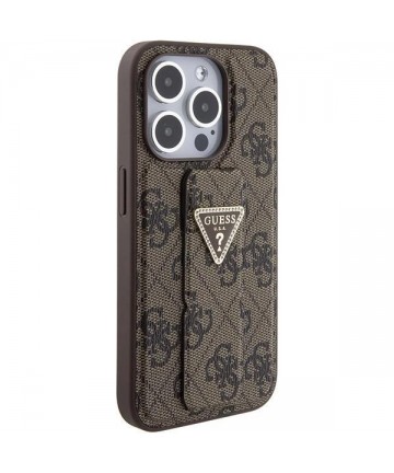 Guess Grip Stand 4G Triangle Strass case for iPhone 15 Pro Max - brown