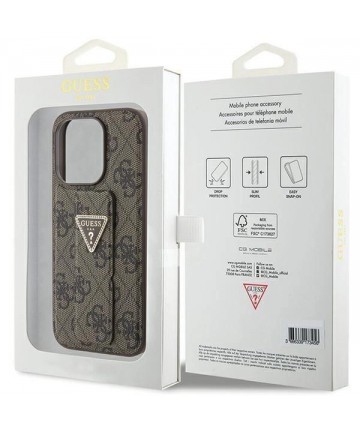 Guess Grip Stand 4G Triangle Strass case for iPhone 15 Pro Max - brown