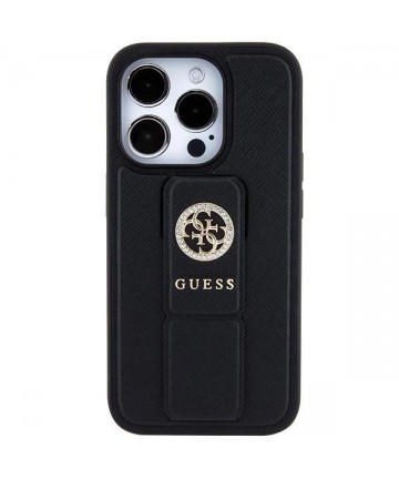 Guess Grip Stand 4G Saffiano Strass case for iPhone 15 Pro Max - black