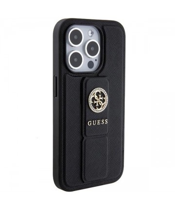 Guess Grip Stand 4G Saffiano Strass case for iPhone 15 Pro Max - black