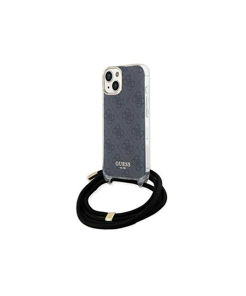 Guess Crossbody Cord 4G Print Case for iPhone 15/14/13 - Black