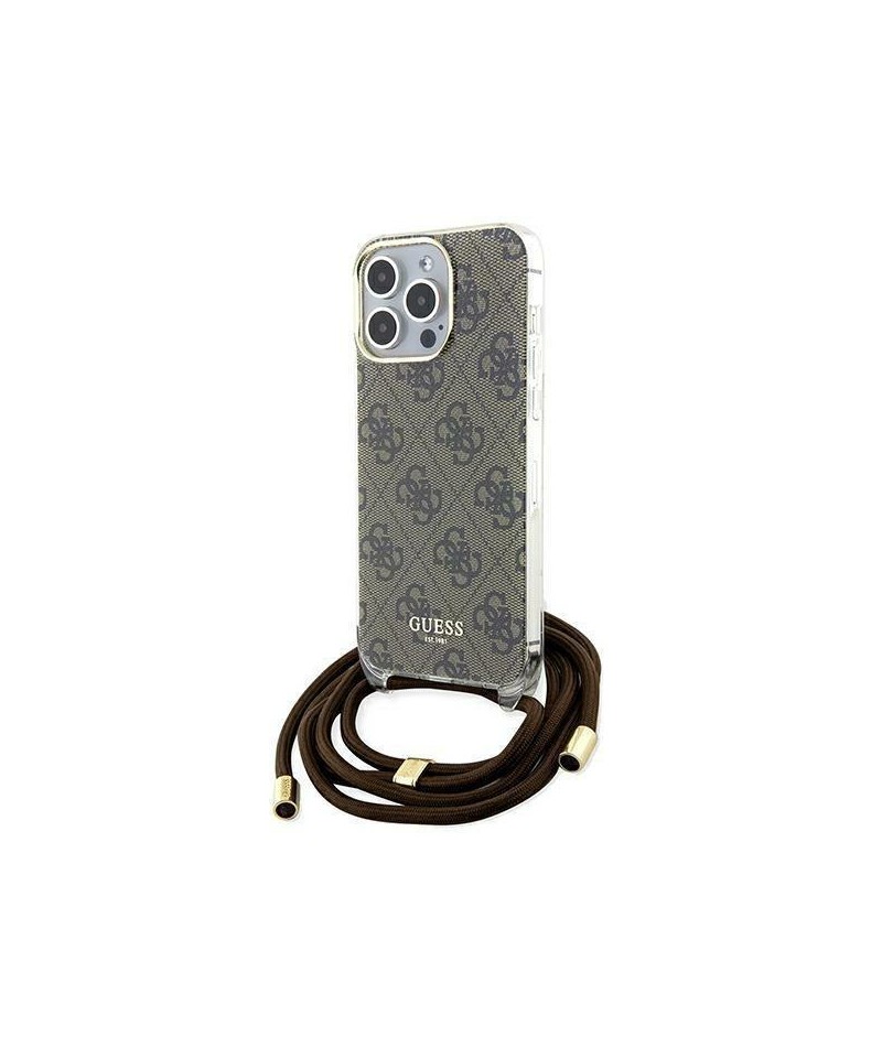 Guess Crossbody Cord 4G Print case for iPhone 15 Pro Max - brown