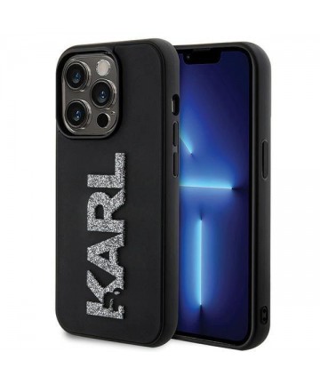 Karl Lagerfeld 3D Rubber Glitter Logo case for iPhone 15 Pro Max - black