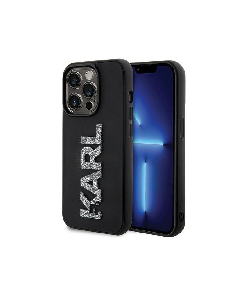 Karl Lagerfeld 3D Rubber Glitter Logo case for iPhone 15 Pro Max - black