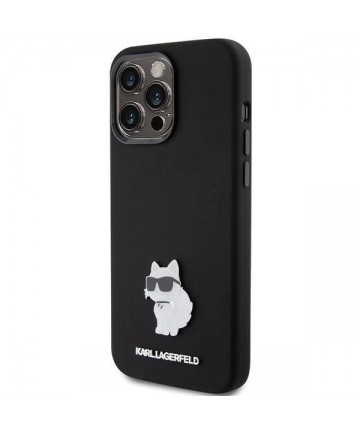 Karl Lagerfeld Silicone Choupette Metal Pin case for iPhone 15 Pro Max - black