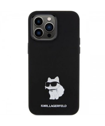 Karl Lagerfeld Silicone Choupette Metal Pin case for iPhone 15 Pro Max - black