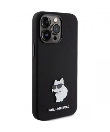 Karl Lagerfeld Silicone Choupette Metal Pin case for iPhone 15 Pro Max - black