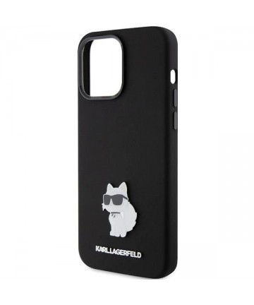 Karl Lagerfeld Silicone Choupette Metal Pin case for iPhone 15 Pro Max - black
